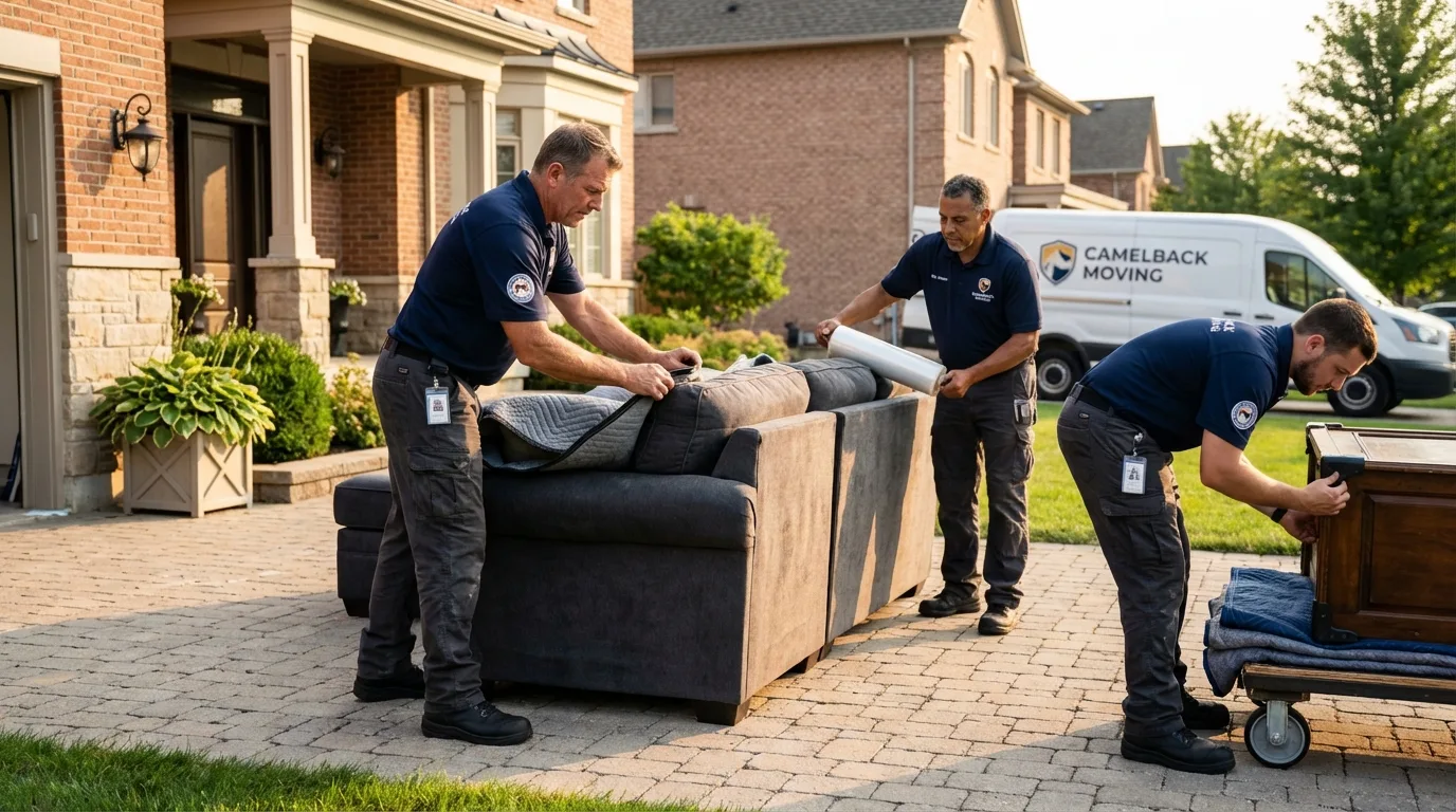 Large estate moving crew wrapping furniture in Hazen, ND