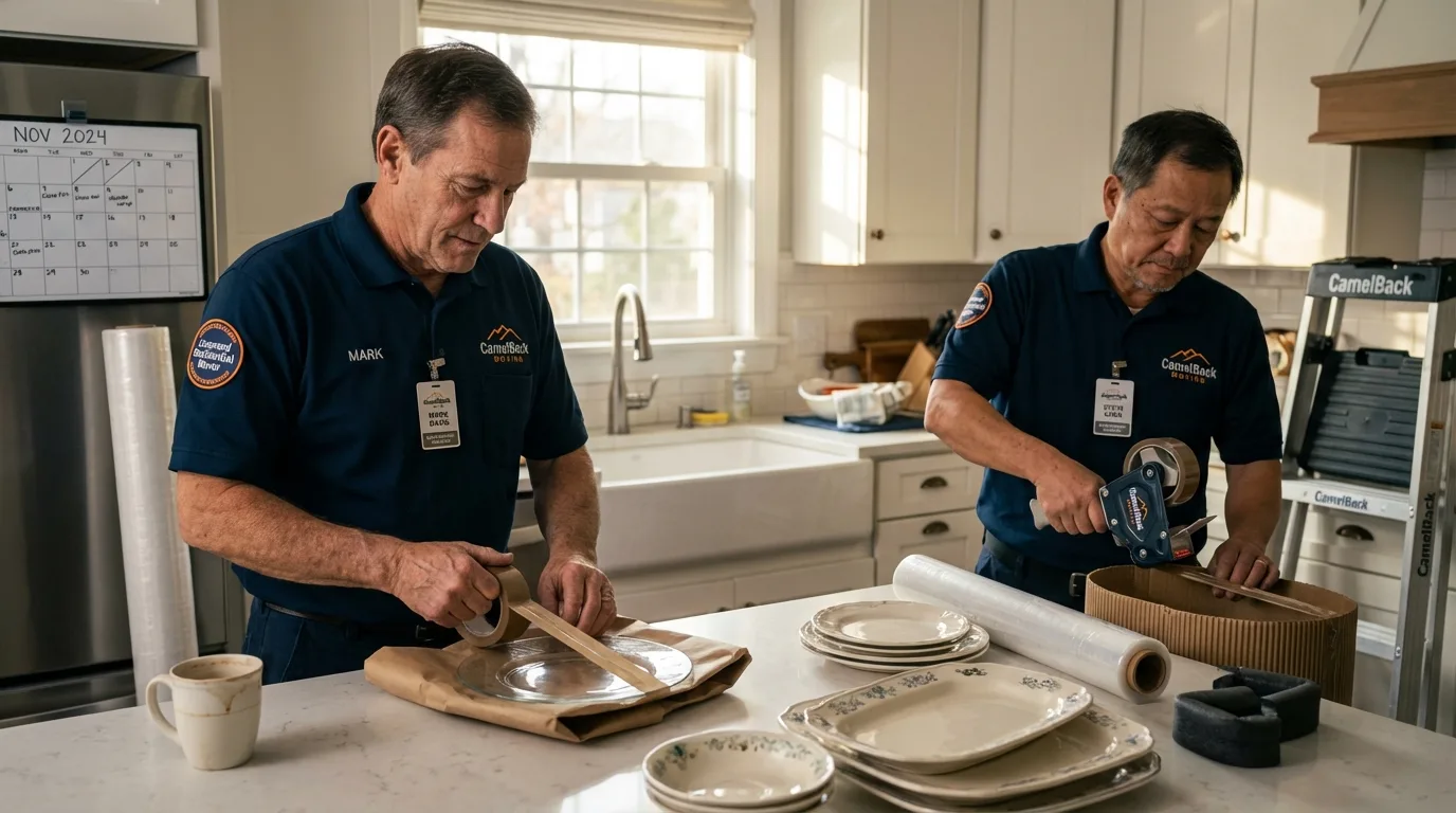 Professional crew packing kitchen dishware in Hazen, ND